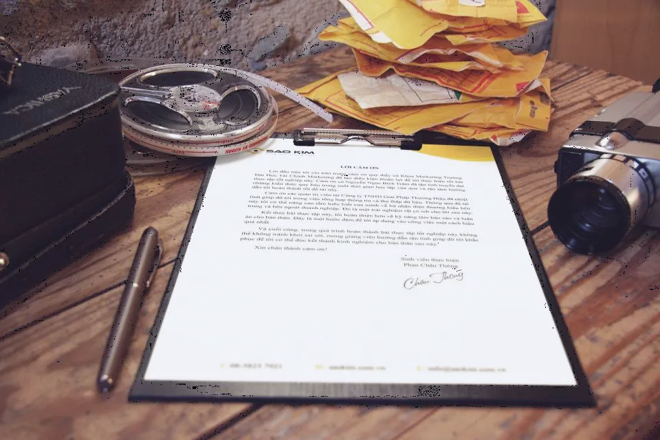 Document signé et courrier classés sur un bureau.